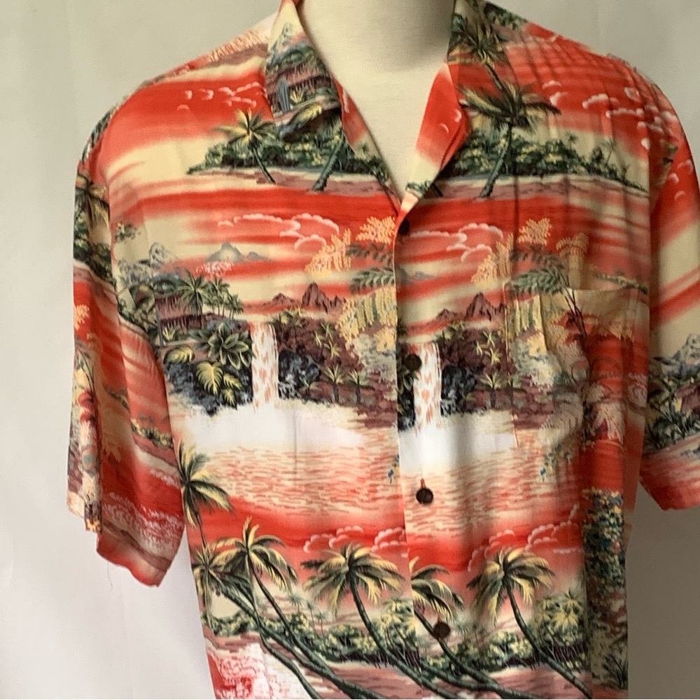 Vintage Kalaheo Hawaiian Camp Shirt Tropical Beach Palm Trees Mountains XXL - Picture 7 of 8